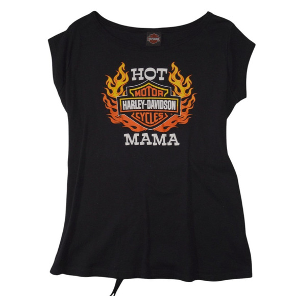Harley-Davidson Hot Mama Flames Maternity T-Shirt Women’s L Black - Picture 1 of 4